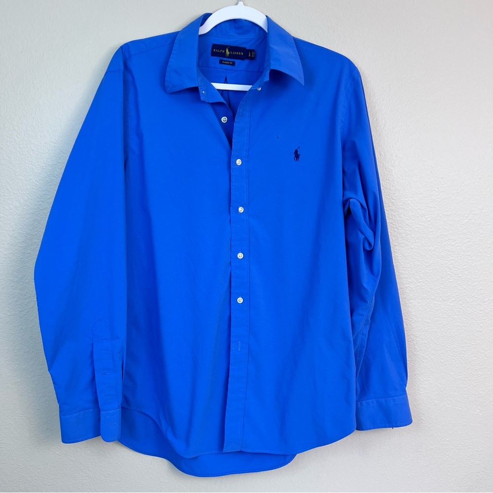 Ralph Lauren Button Up Shirt Mens XL Blue 100% Cotton Long Sleeve Classic Pony